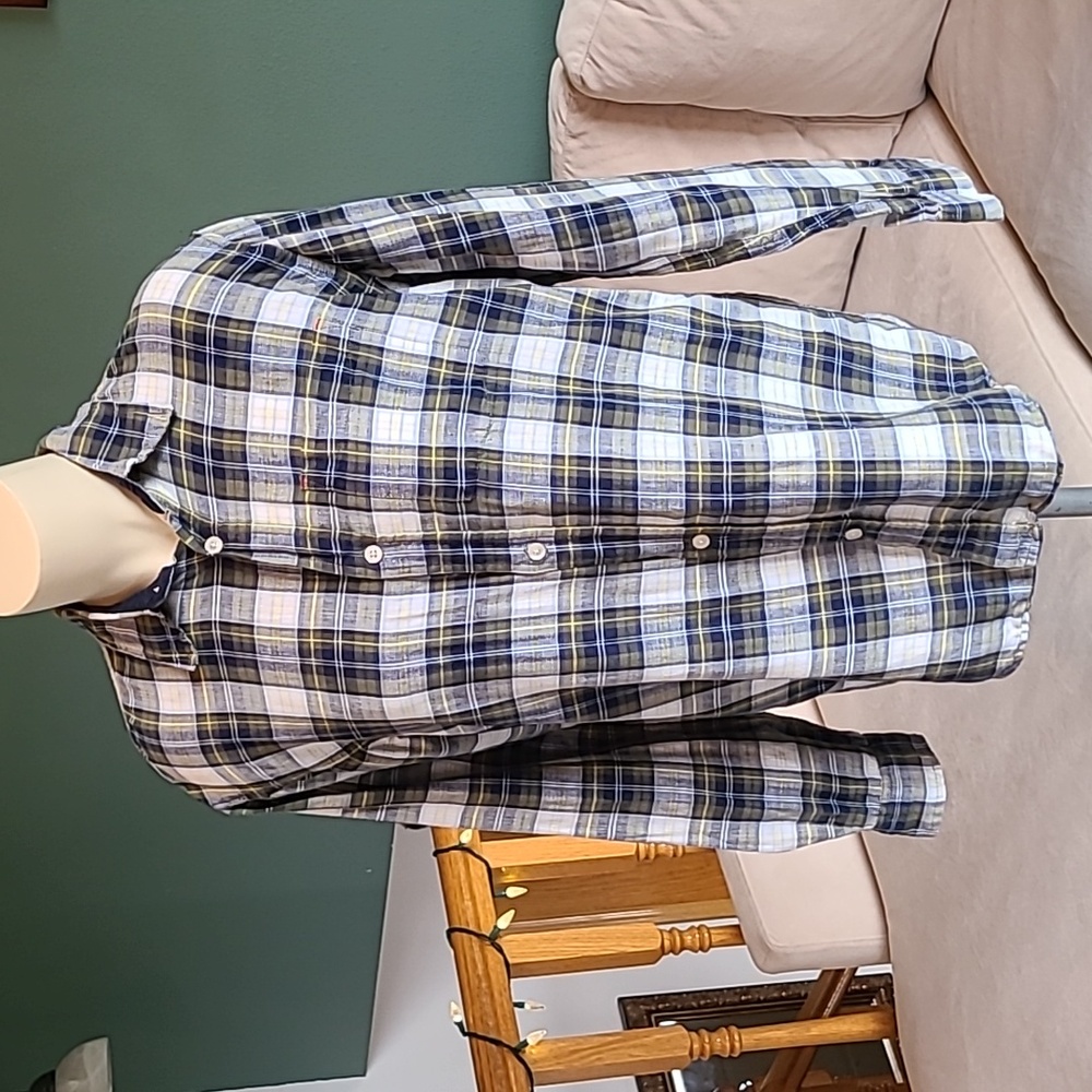 GAPKIDS Linen Cotton Blend Plaid Button Down Dress Shirt